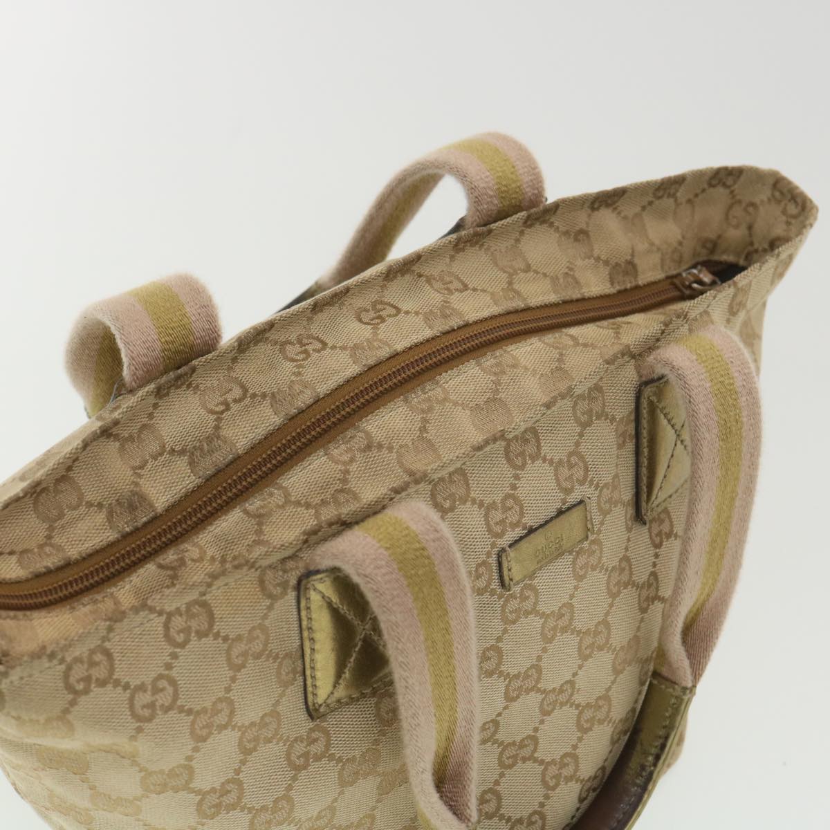 GUCCI Sherry Line GG Canvas Tote Bag Beige Pink Gold 131228 37407