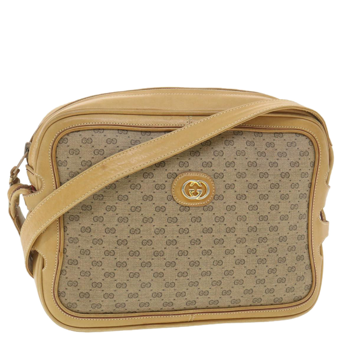 GUCCI Web Sherry Line Micro GG Canvas Shoulder Bag PVC Leather Beige 37409