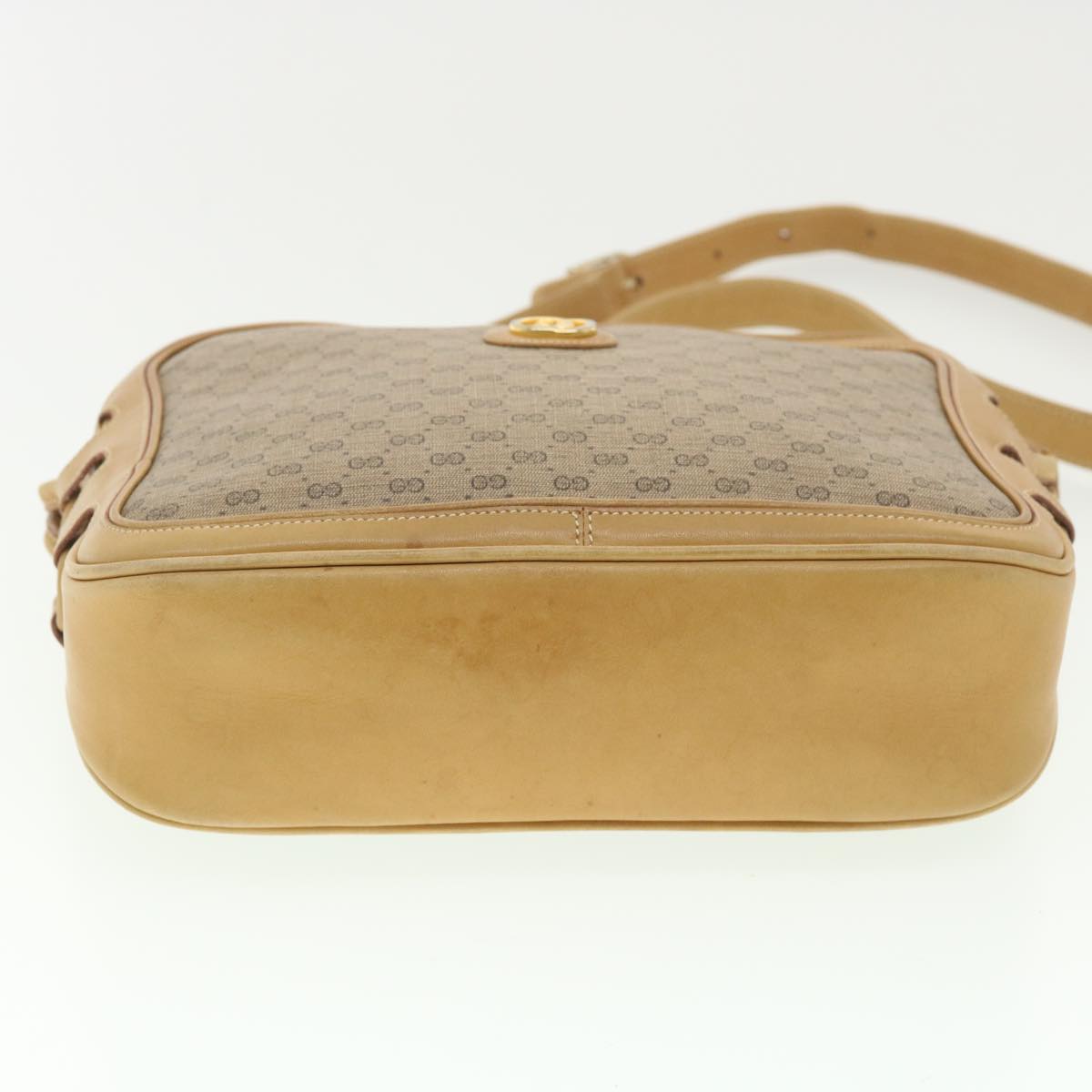 GUCCI Web Sherry Line Micro GG Canvas Shoulder Bag PVC Leather Beige 37409
