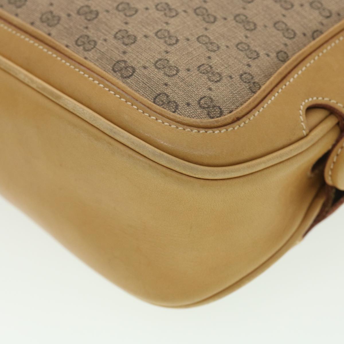 GUCCI Web Sherry Line Micro GG Canvas Shoulder Bag PVC Leather Beige 37409