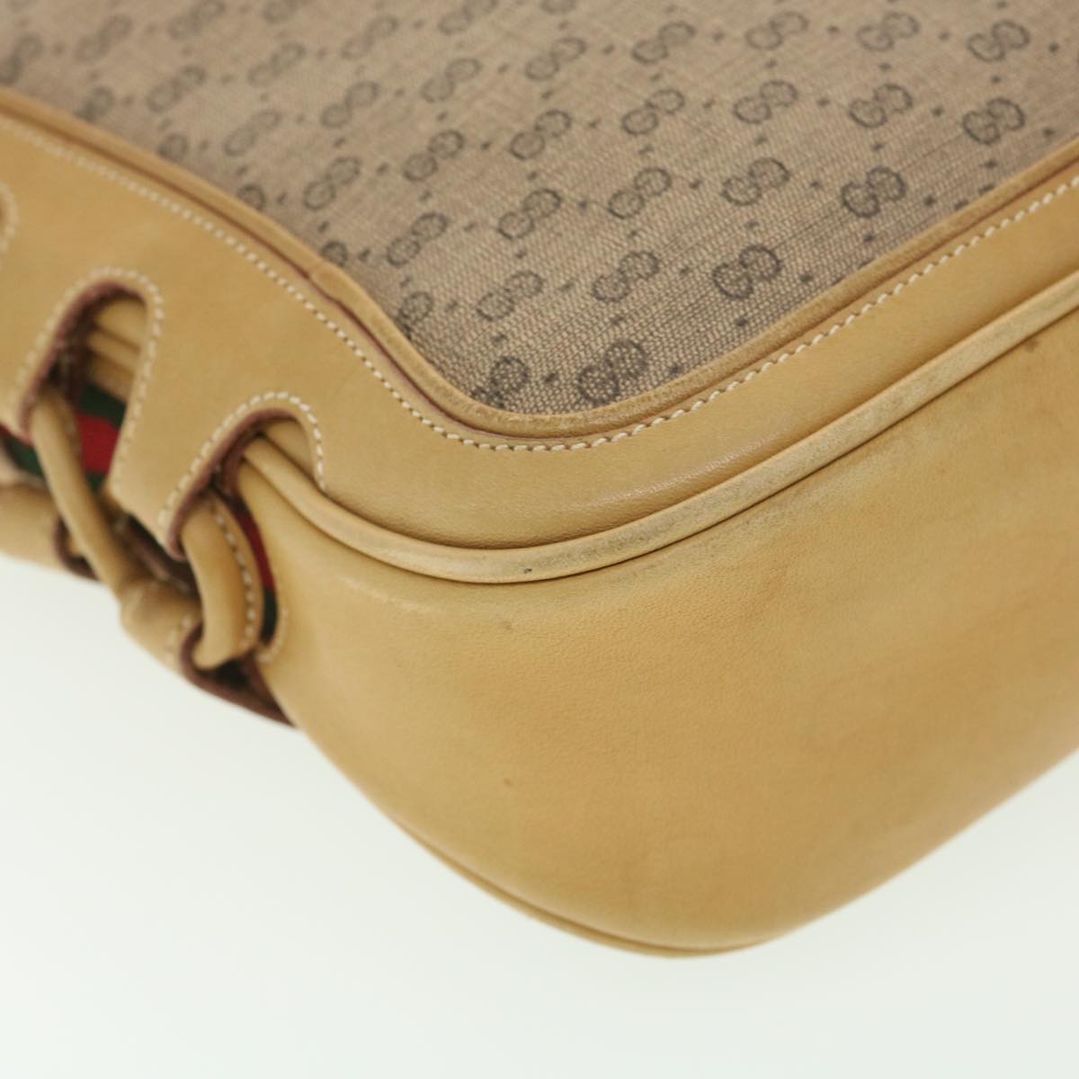 GUCCI Web Sherry Line Micro GG Canvas Shoulder Bag PVC Leather Beige 37409