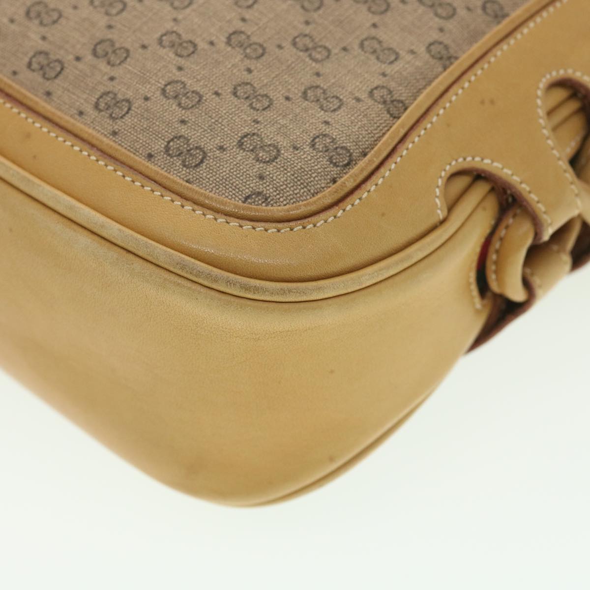 GUCCI Web Sherry Line Micro GG Canvas Shoulder Bag PVC Leather Beige 37409