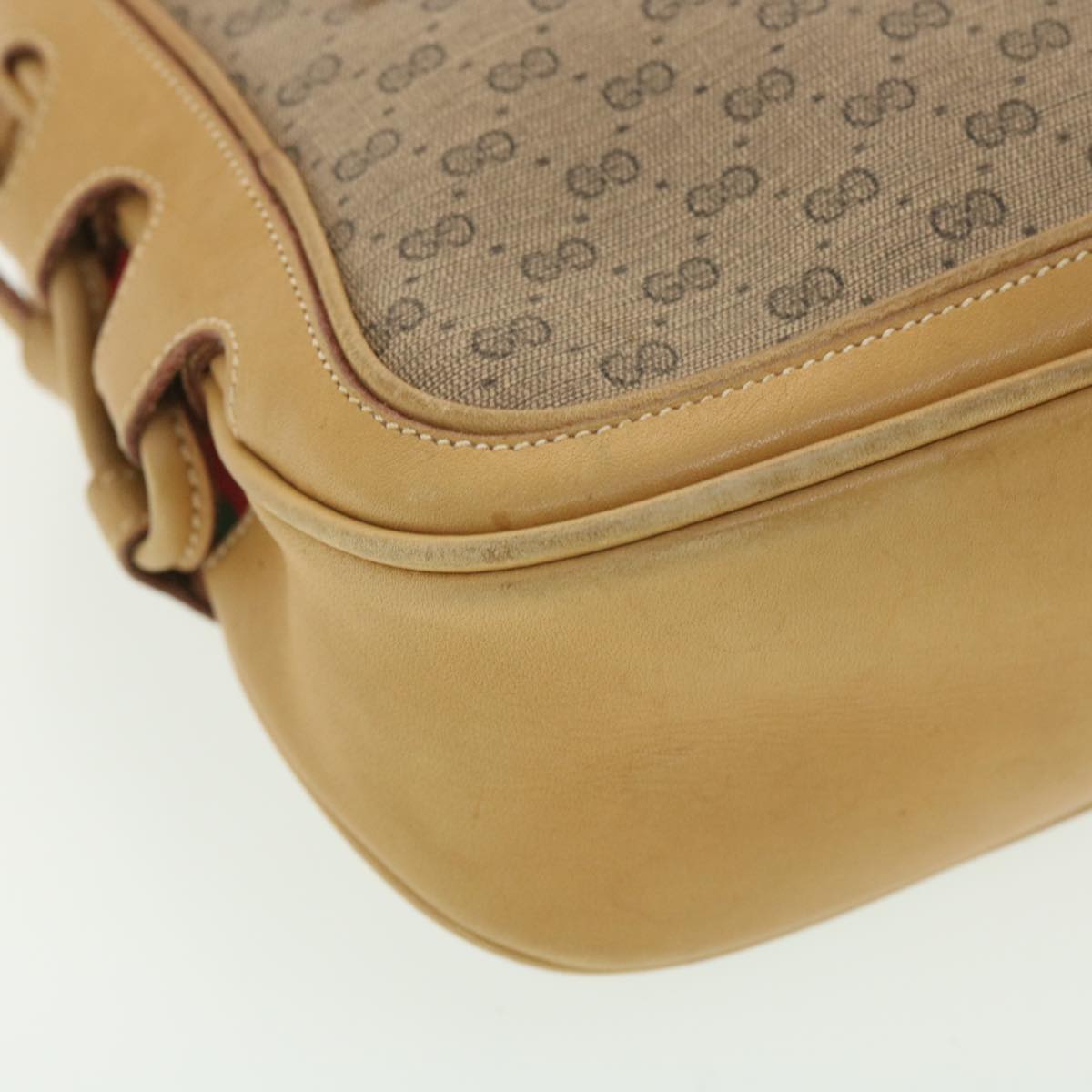GUCCI Web Sherry Line Micro GG Canvas Shoulder Bag PVC Leather Beige 37409