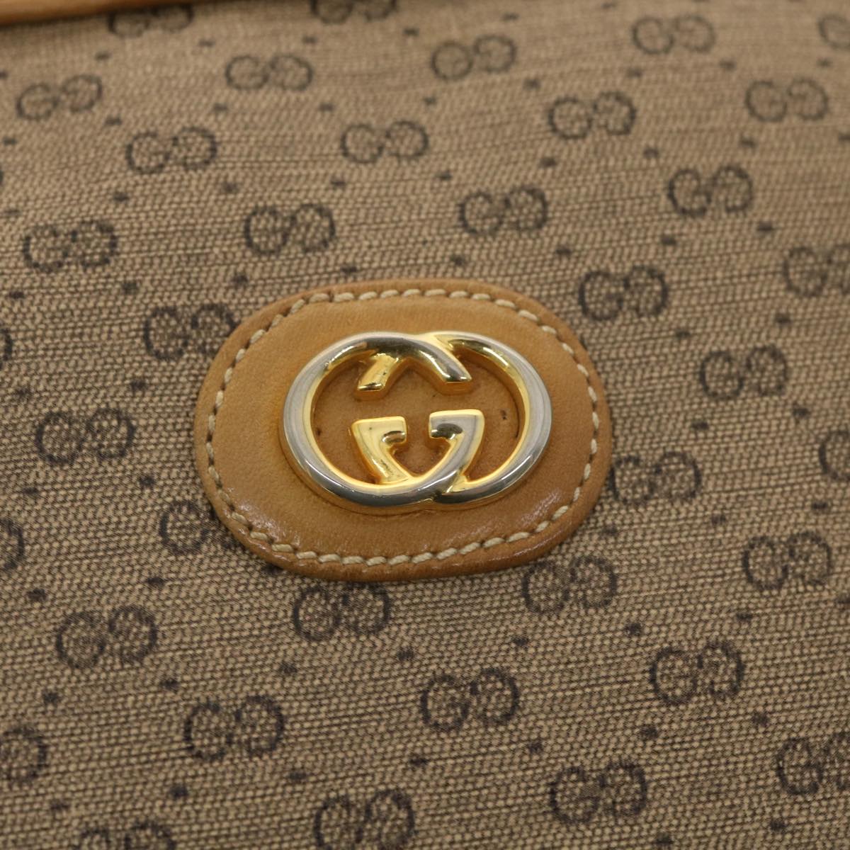 GUCCI Web Sherry Line Micro GG Canvas Shoulder Bag PVC Leather Beige 37409