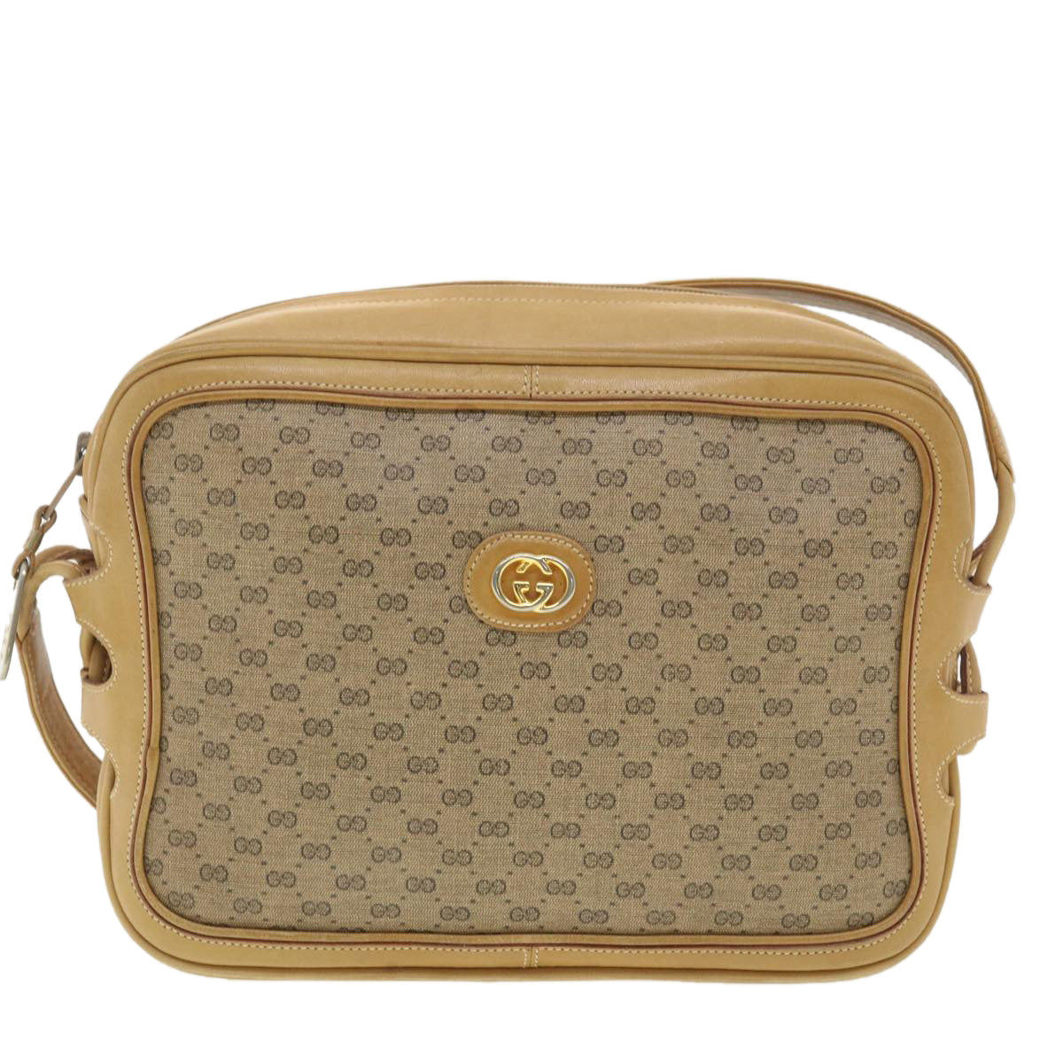GUCCI Web Sherry Line Micro GG Canvas Shoulder Bag PVC Leather Beige 37409
