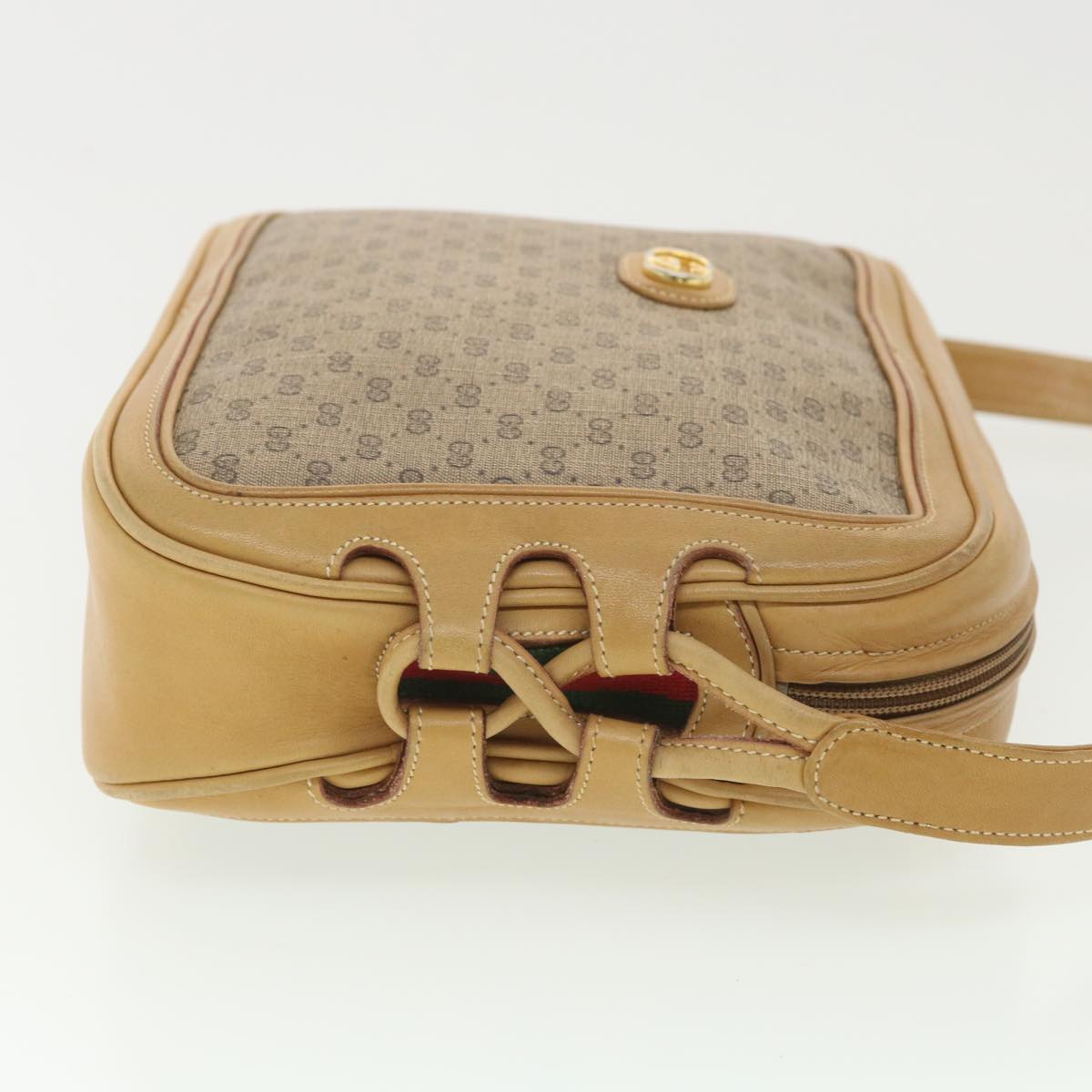 GUCCI Web Sherry Line Micro GG Canvas Shoulder Bag PVC Leather Beige 37409