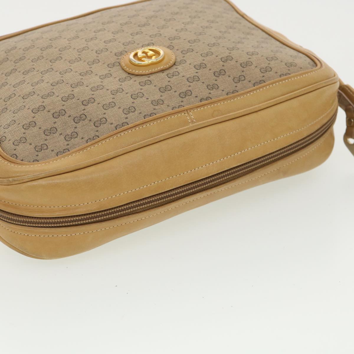 GUCCI Web Sherry Line Micro GG Canvas Shoulder Bag PVC Leather Beige 37409