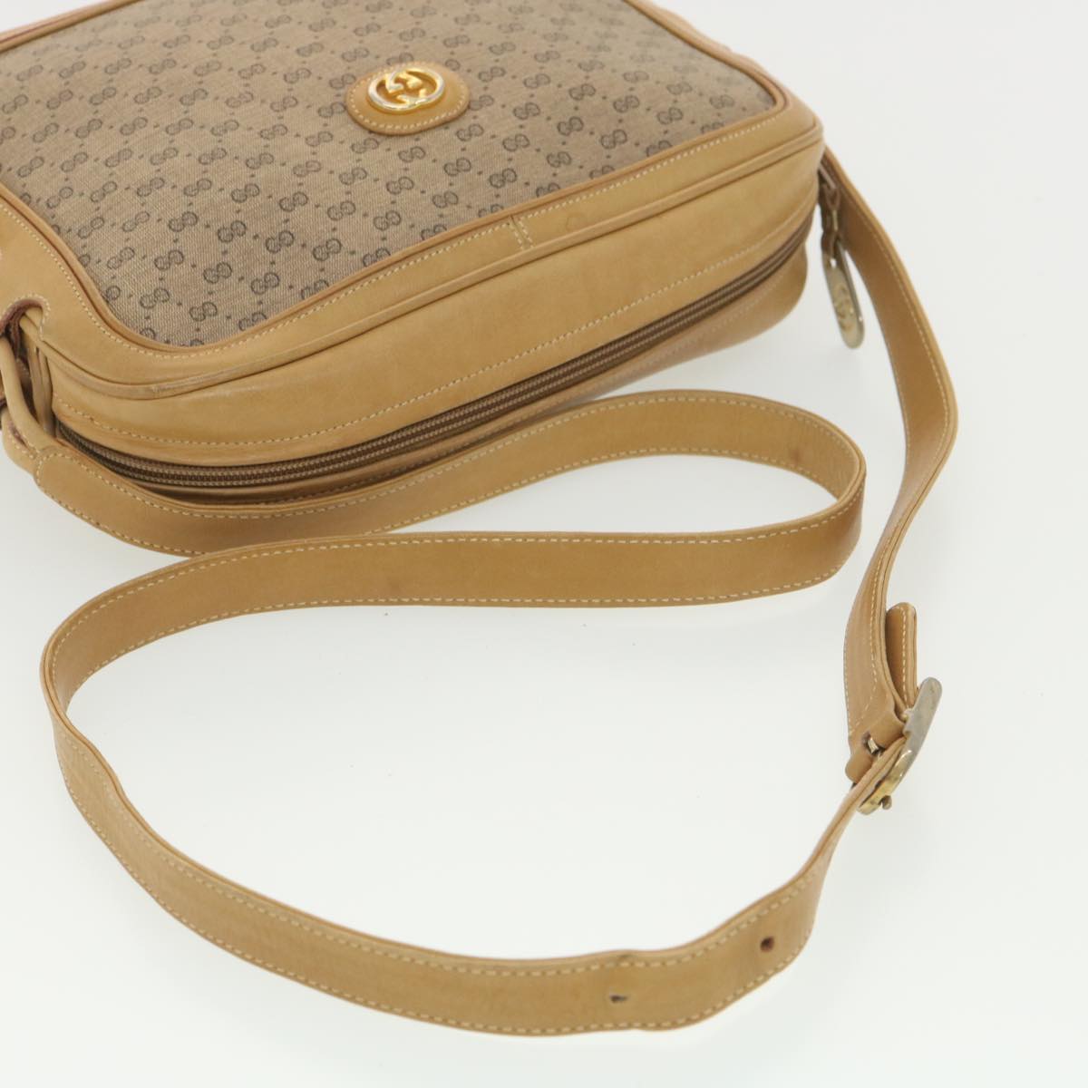 GUCCI Web Sherry Line Micro GG Canvas Shoulder Bag PVC Leather Beige 37409