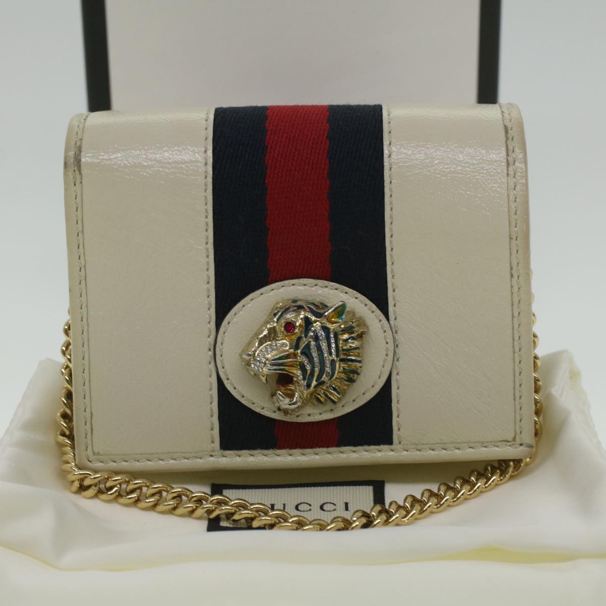 GUCCI Sherry Line Chain wallet Bifold Wallet Leather Red Navy 573790 37675