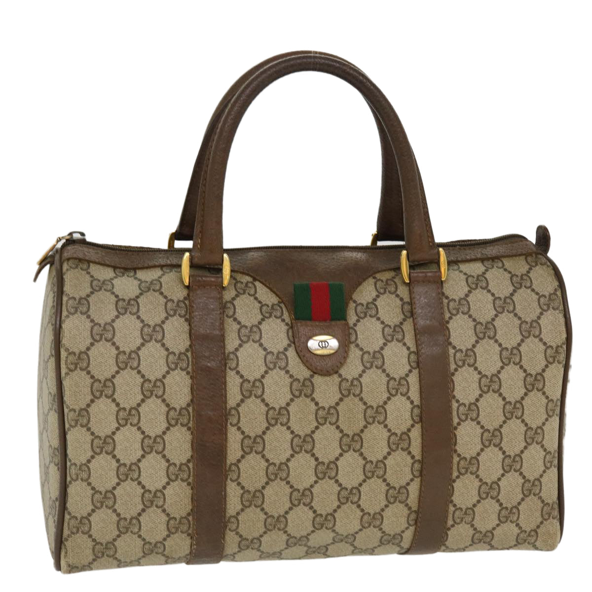 GUCCI GG Canvas Web Sherry Line Boston Bag Beige Red Green 69.02.007 37707