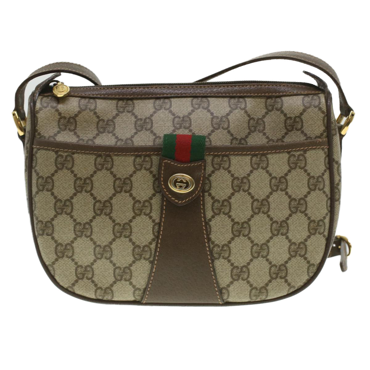 GUCCI GG Canvas Web Sherry Line Shoulder Bag Beige Red 89.02.032 37708