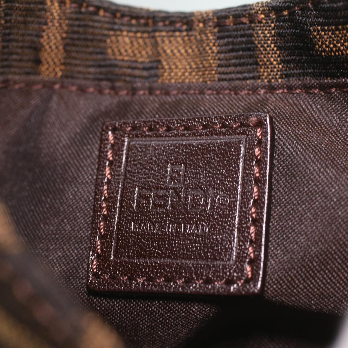 FENDI Zucca Canvas Mamma Baguette Pouch Black Brown 37728A