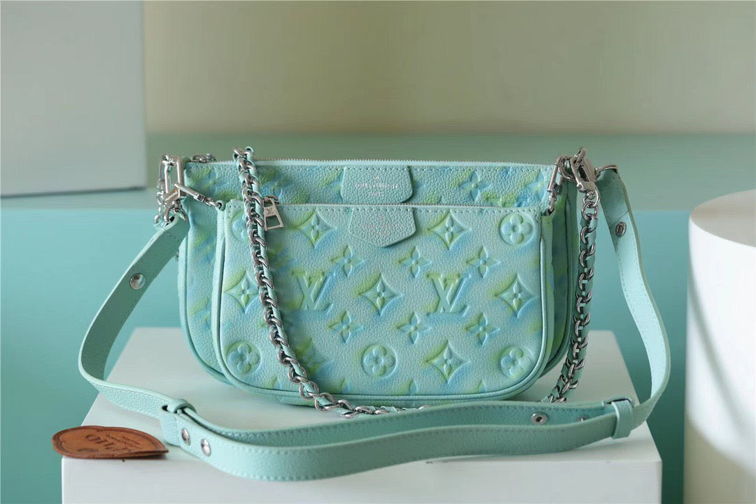 LV Multi Pochette AcGLAMIssoires Monogram Empreinte Vert D’eau Green For Women, WomenÃ¢â‚¬â„¢s Handbags 9.4in/24cm LV M46180
