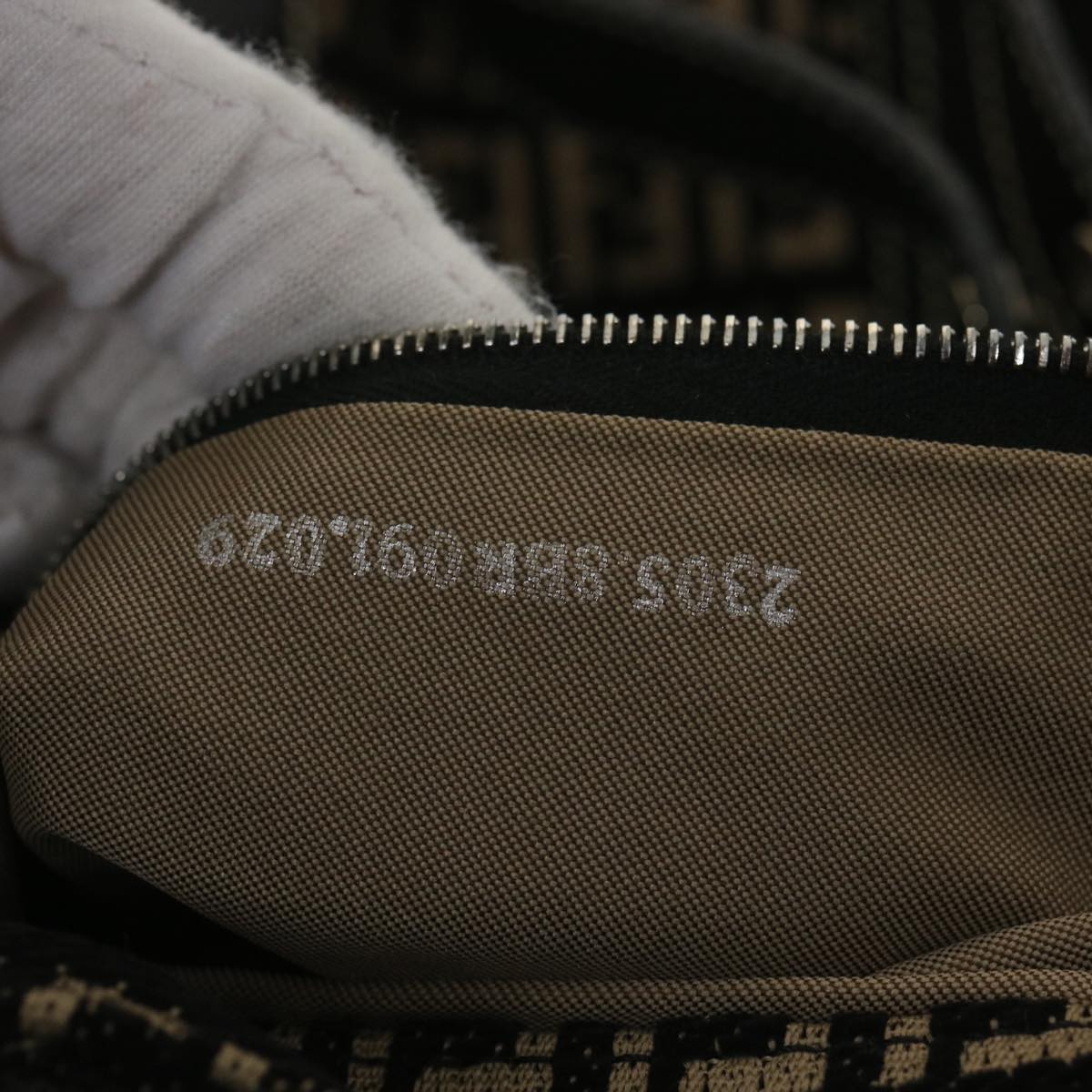 FENDI Zucchino Canvas Shoulder Bag Black Beige 37856