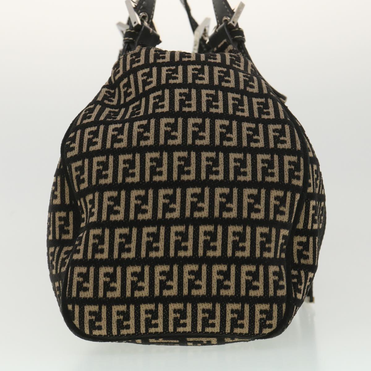 FENDI Zucchino Canvas Shoulder Bag Black Beige 37856