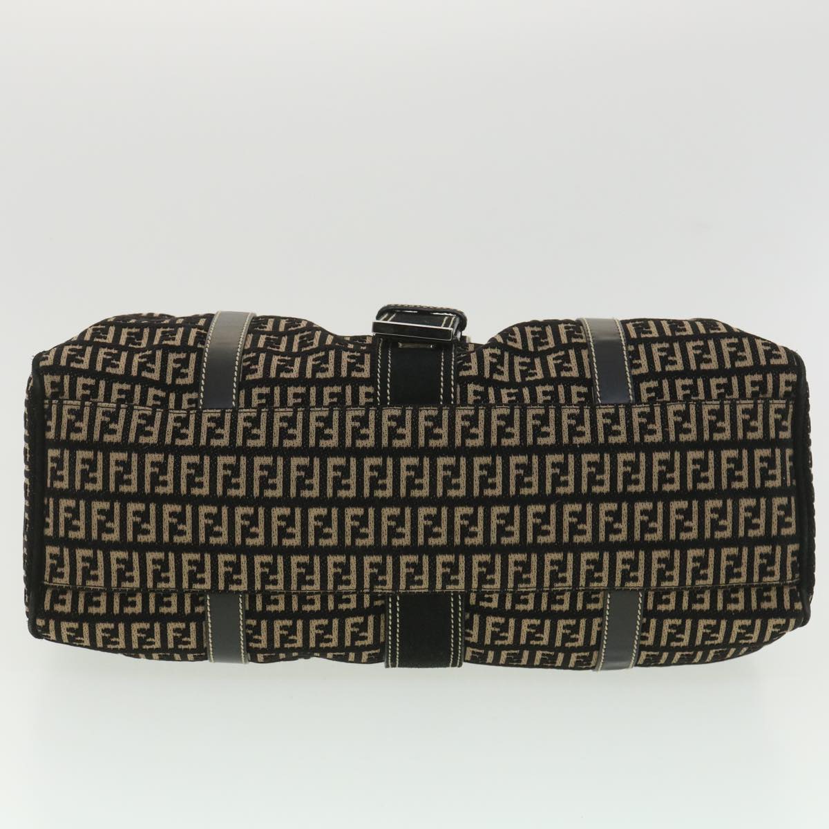 FENDI Zucchino Canvas Shoulder Bag Black Beige 37856