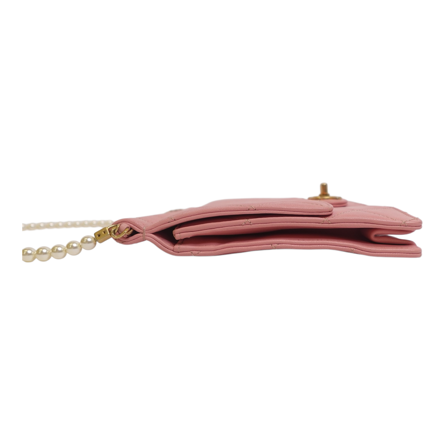 Chanel Lambskin Quilted Large Pearl Chain Flap Bag Pink