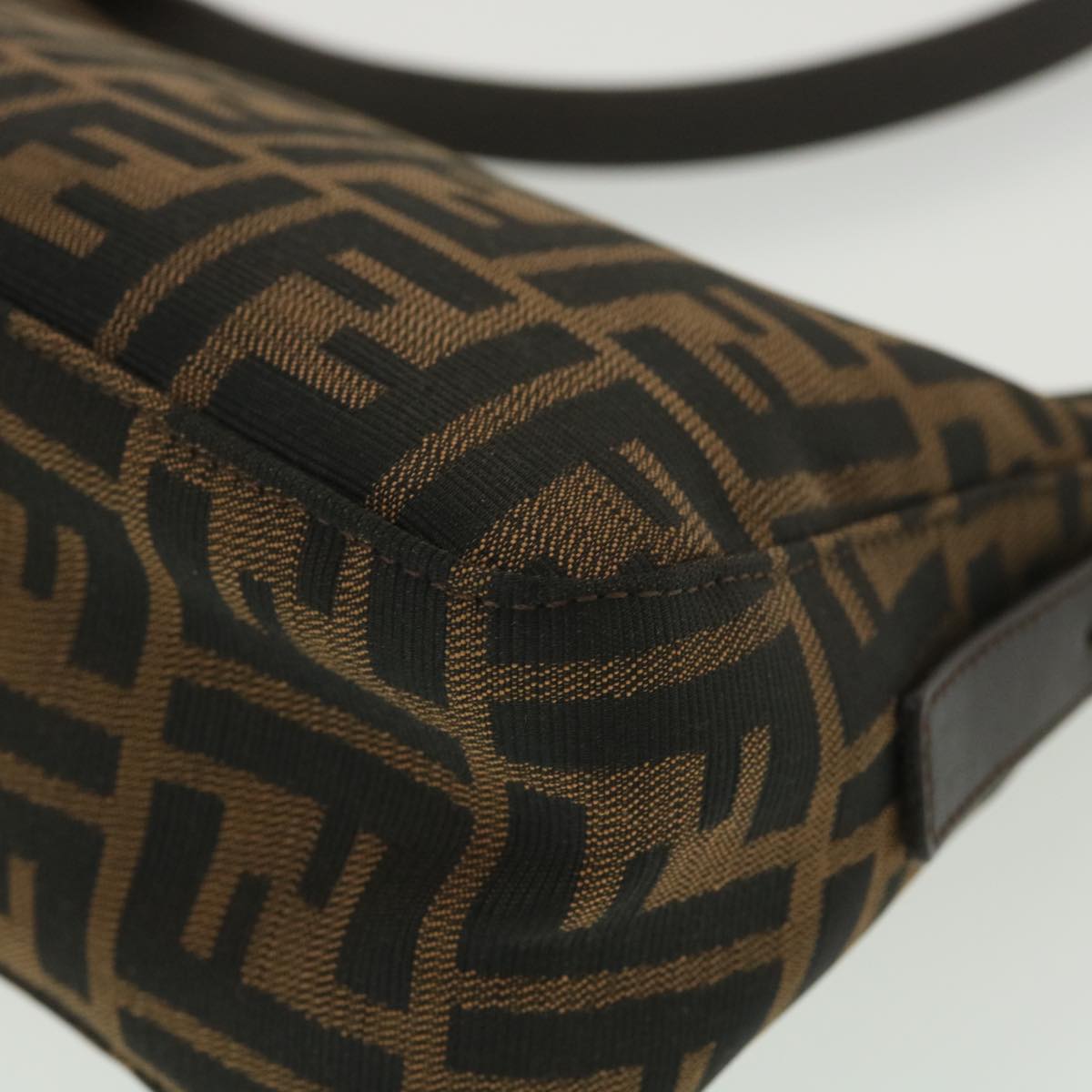 FENDI Zucca Canvas Mamma Baguette Shoulder Bag Black Brown 222826566 38013