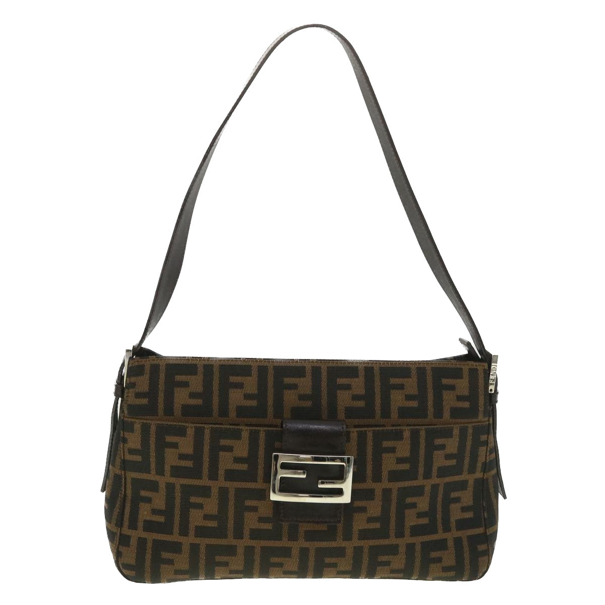 FENDI Zucca Canvas Mamma Baguette Shoulder Bag Black Brown 222826566 38013
