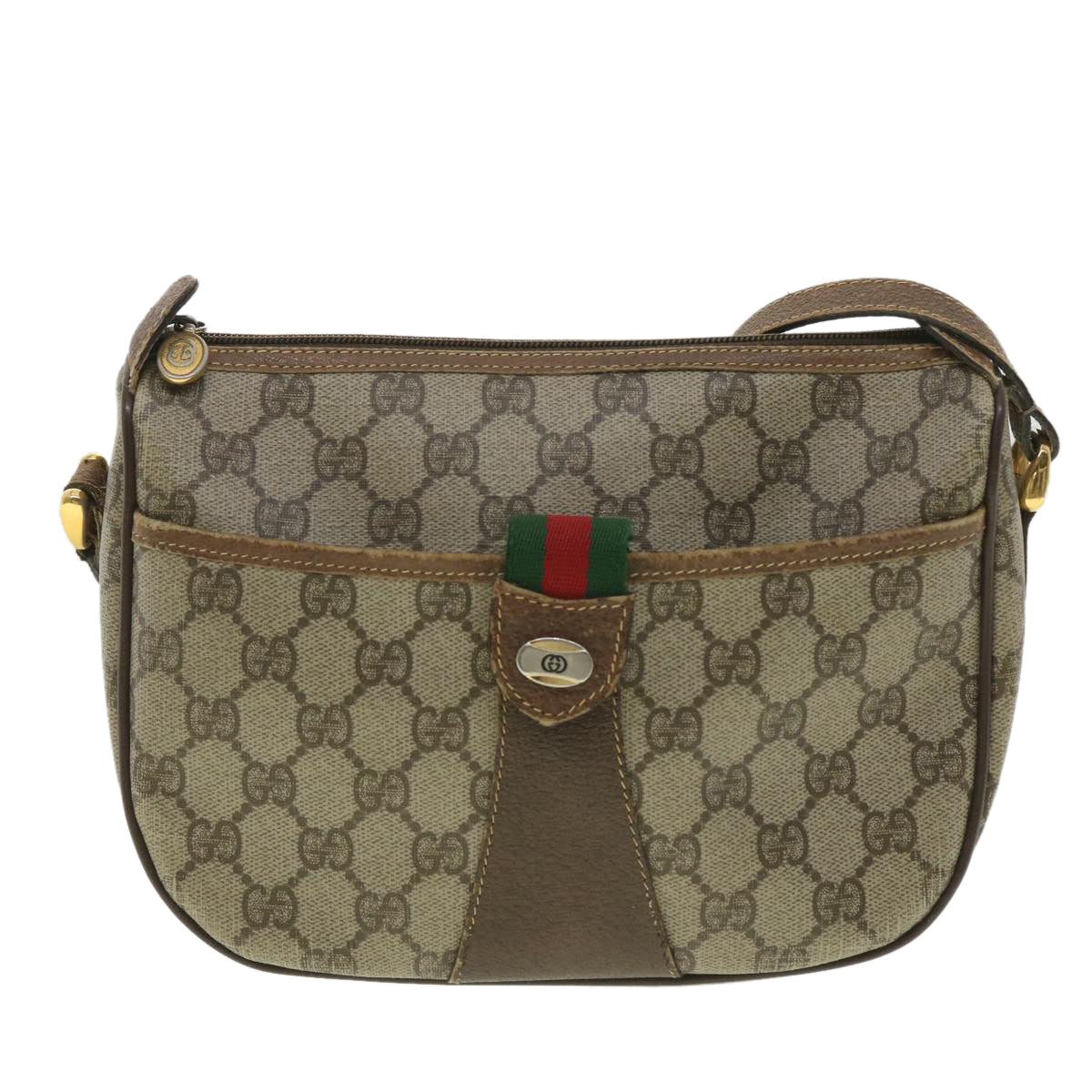 GUCCI GG Canvas Web Sherry Line Shoulder Bag Beige Red Green 38014