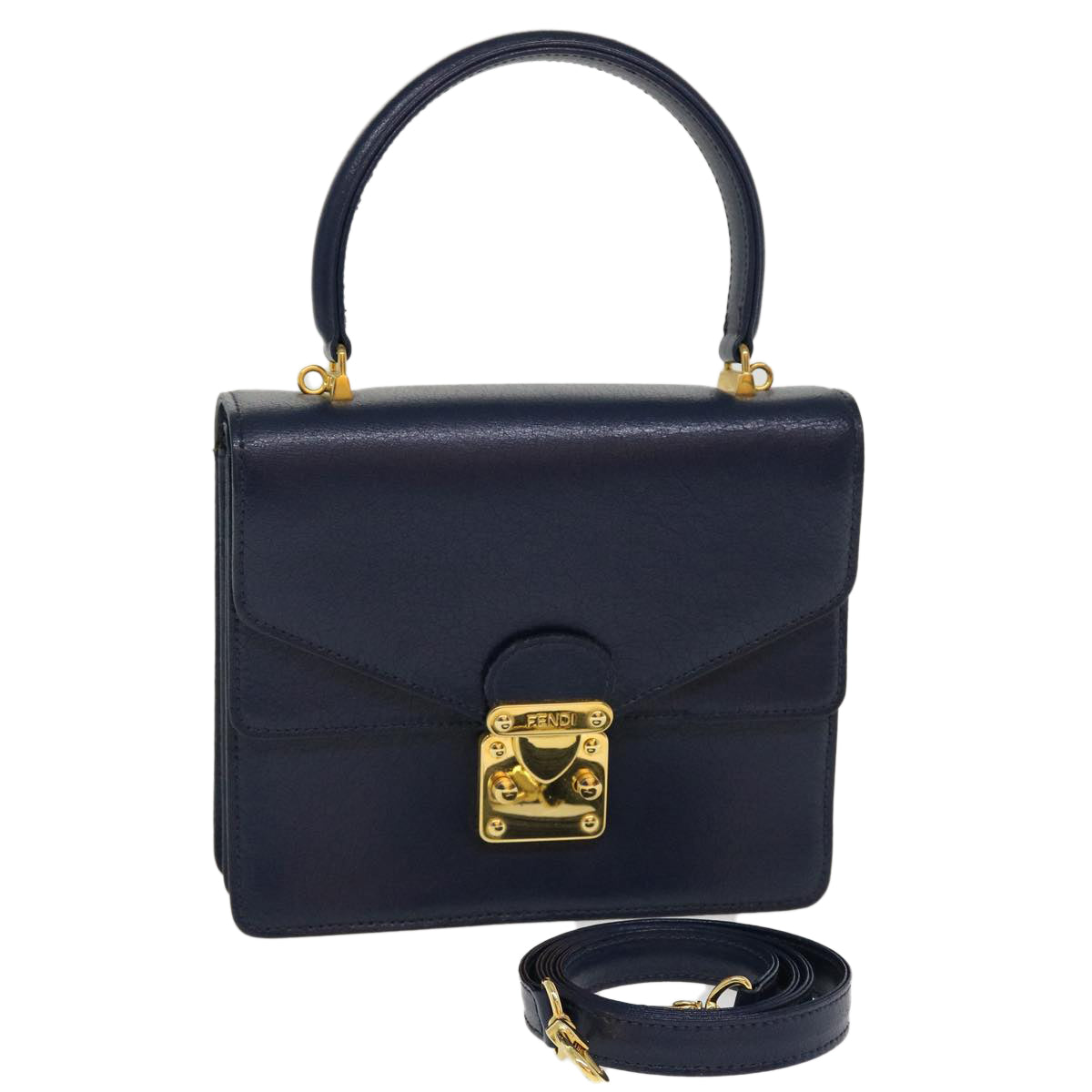 FENDI Hand Bag Leather 2way Navy 38043