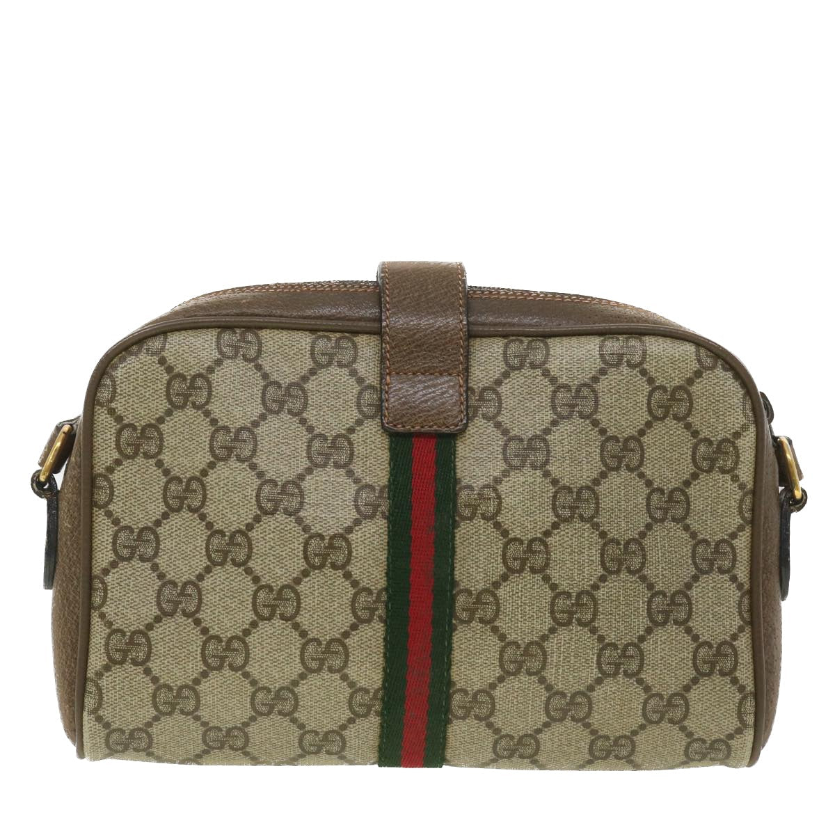 GUCCI GG Canvas Web Sherry Line Shoulder Bag Beige Red 89.02.055 38051