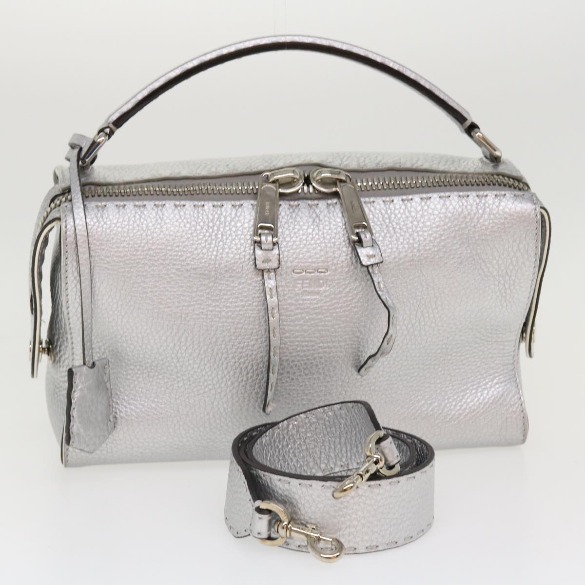 FENDI Hand Bag Leather 2way Silver 38070