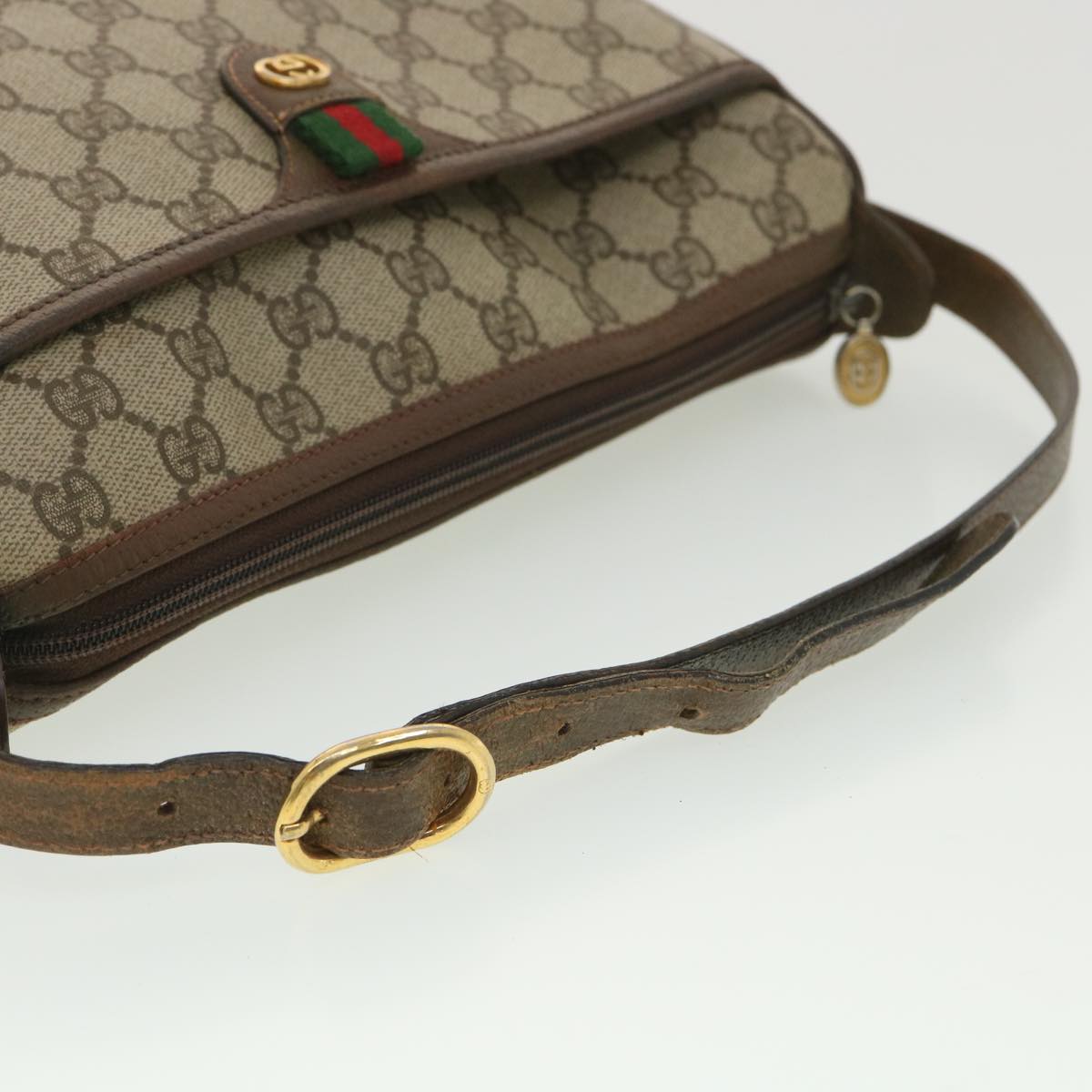 GUCCI GG Canvas Web Sherry Line Shoulder Bag Beige Red 89.02.077 38096