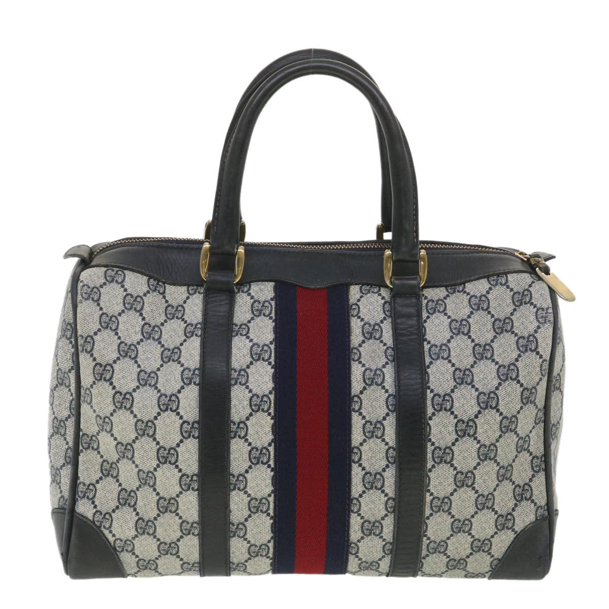 GUCCI GG Canvas Sherry Line Boston Bag PVC Leather Gray Red Navy 38098