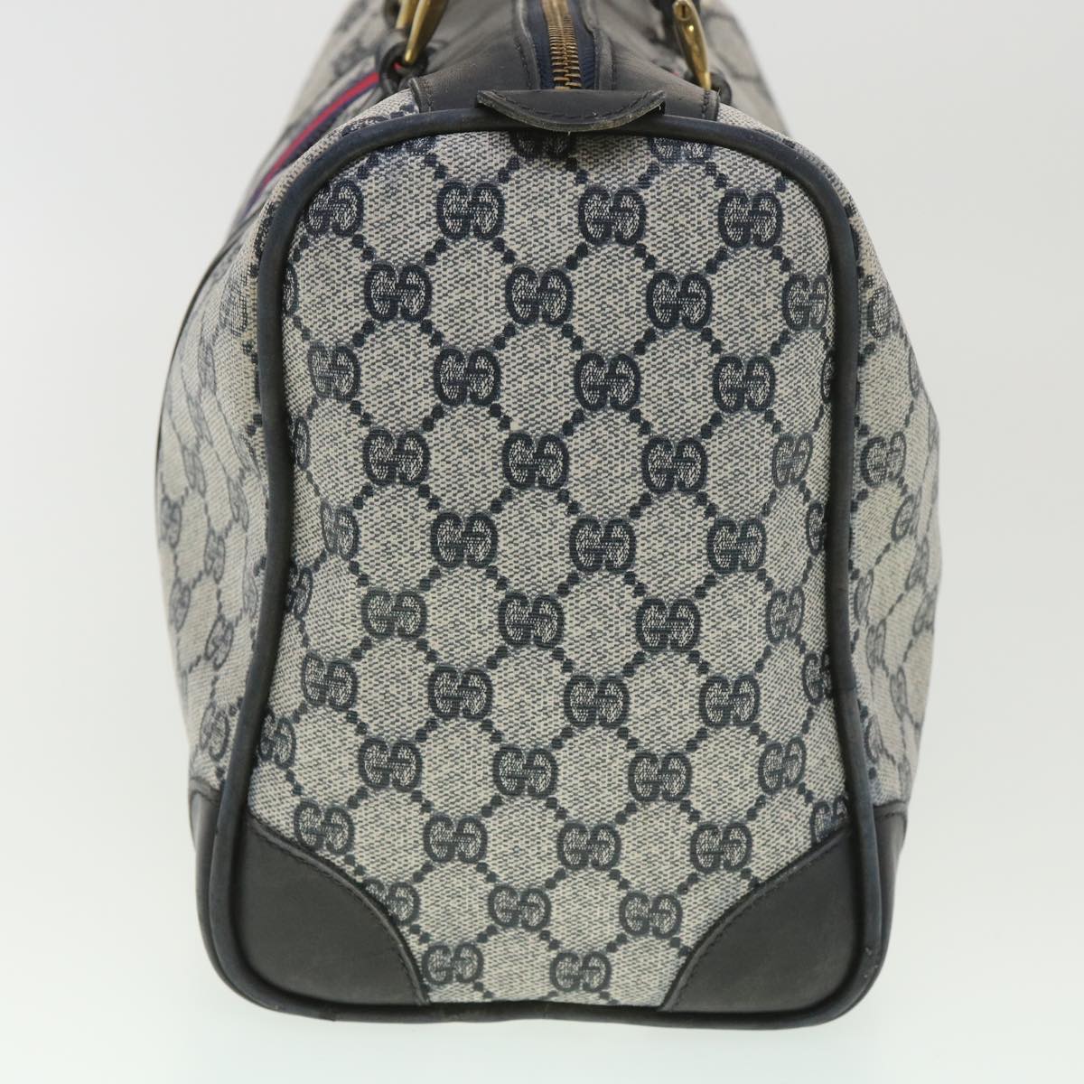 GUCCI GG Canvas Sherry Line Boston Bag PVC Leather Gray Red Navy 38098
