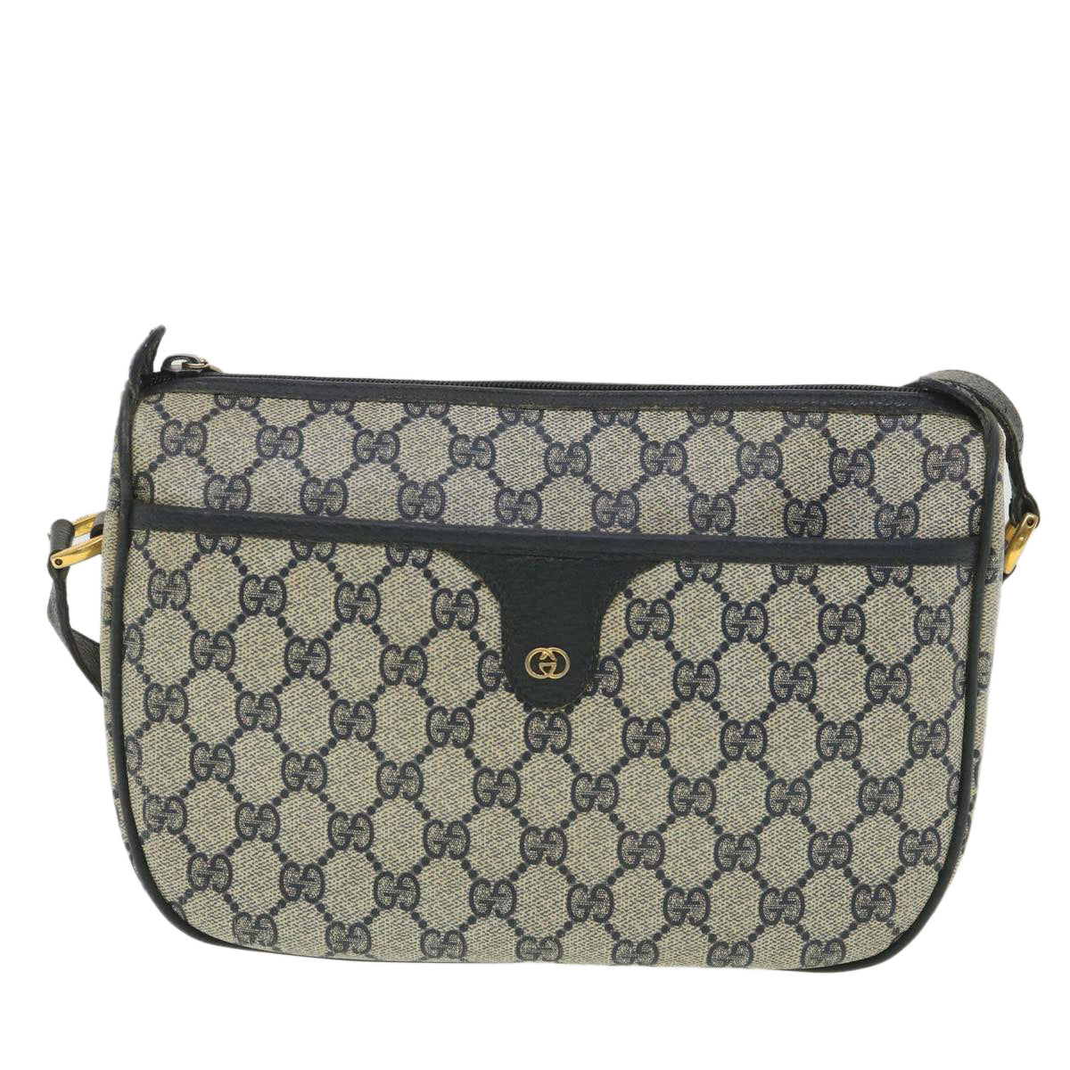 GUCCI GG Canvas Shoulder Bag PVC Leather Gray Navy 001 115 6106 38113