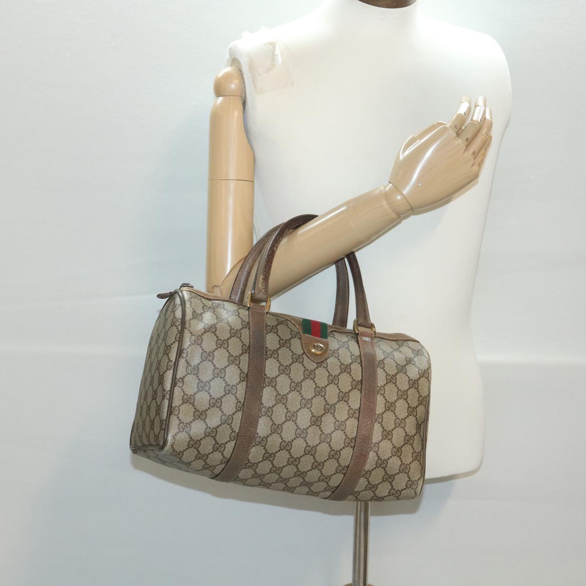 GUCCI GG Canvas Web Sherry Line Boston Bag Beige Red Green 40.02.007 38308