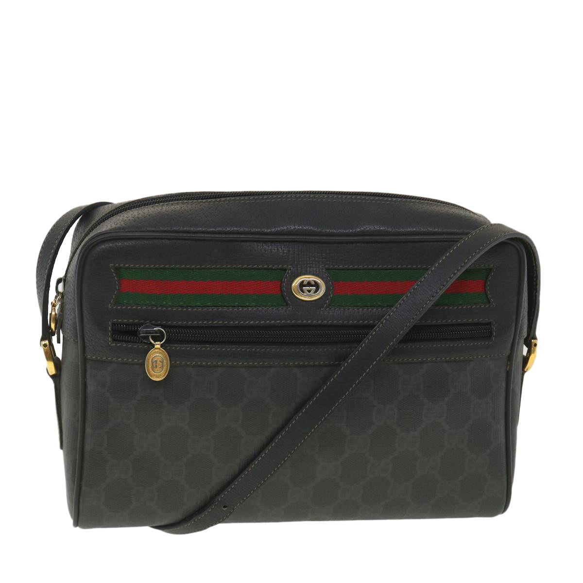 GUCCI GG Canvas Web Sherry Line Shoulder Bag Black Red 119.02.088 38314
