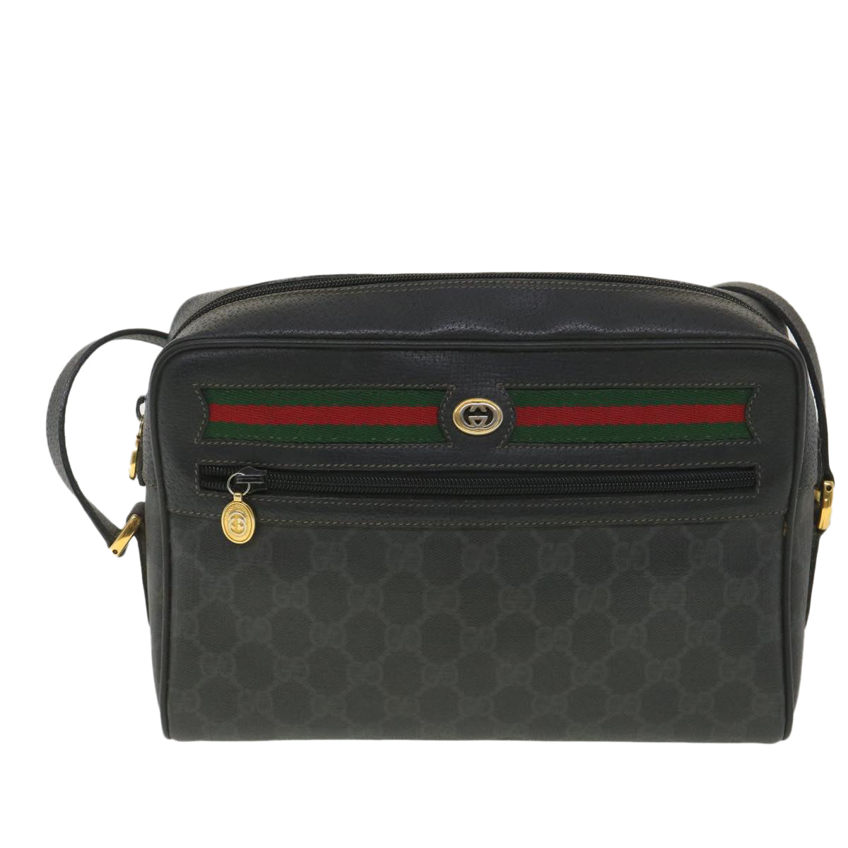 GUCCI GG Canvas Web Sherry Line Shoulder Bag Black Red 119.02.088 38314