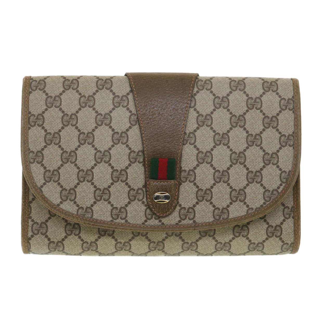 GUCCI GG Canvas Web Sherry Line Clutch Bag Beige Red Green 89.01.030 38392
