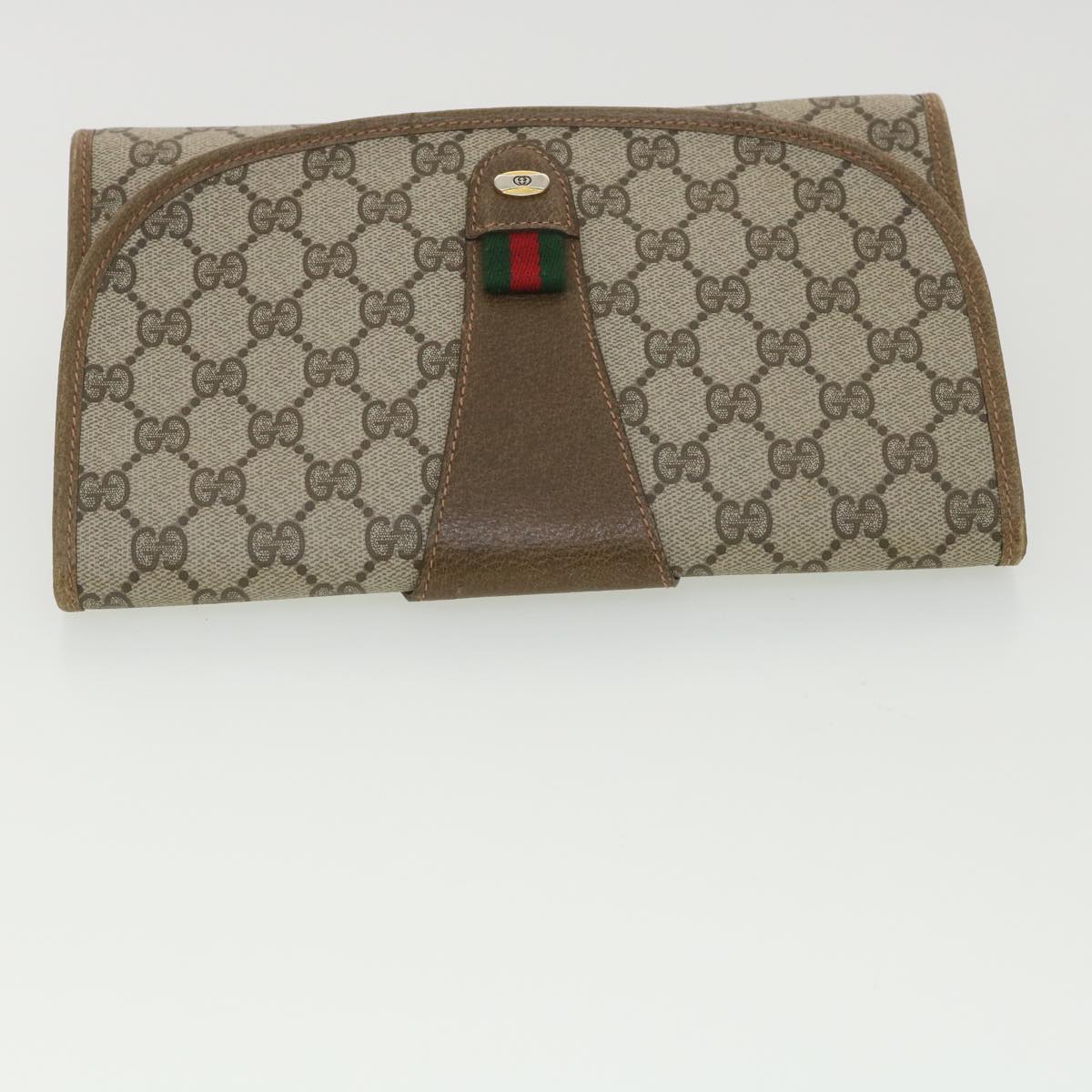 GUCCI GG Canvas Web Sherry Line Clutch Bag Beige Red Green 89.01.030 38392