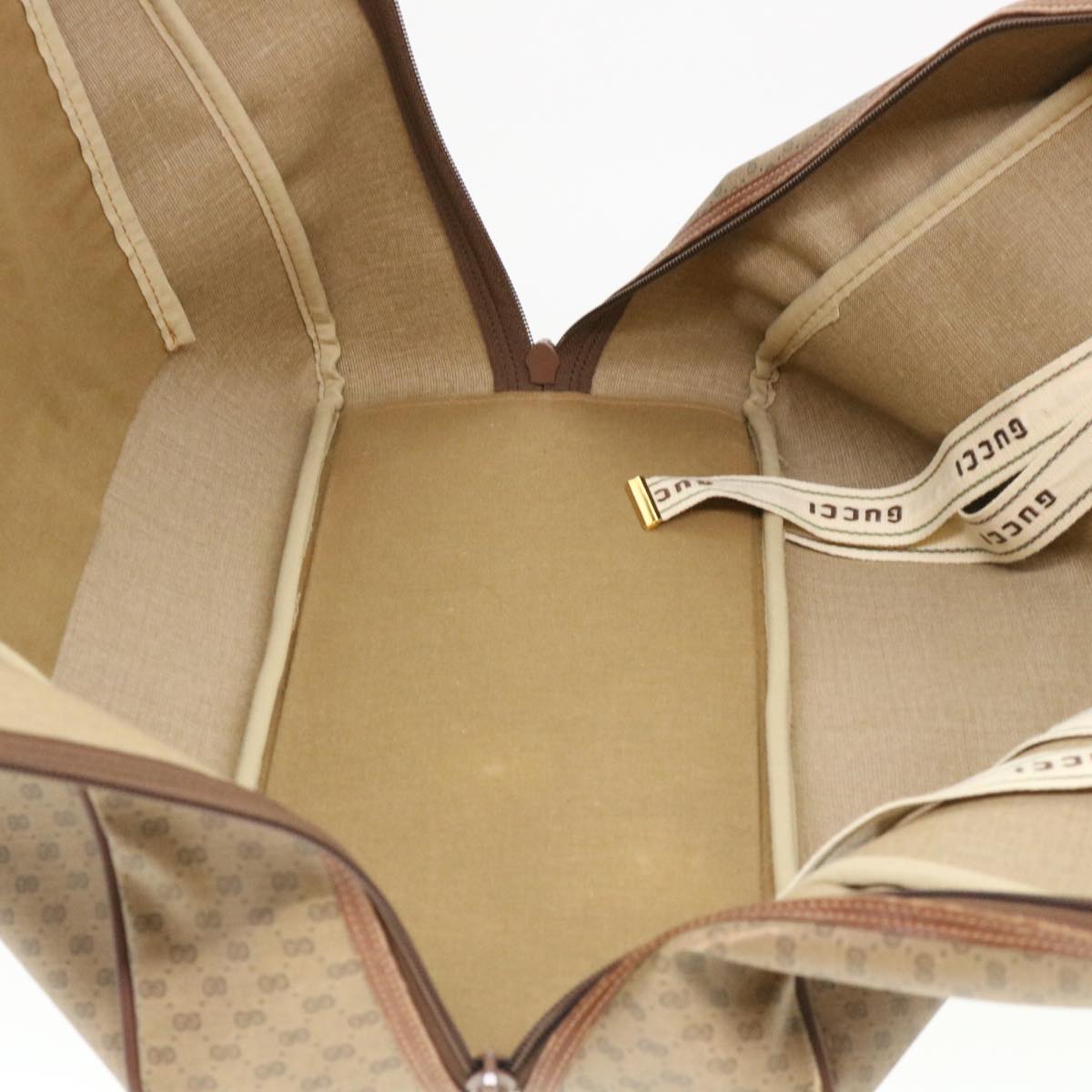GUCCI Web Sherry Line Micro GG Canvas Boston Bag PVC Leather Brown 38417