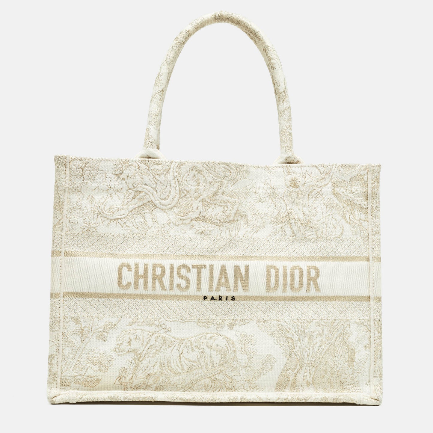 Dior /white Toile De Jouy Embroidered Canvas Medium Book Tote