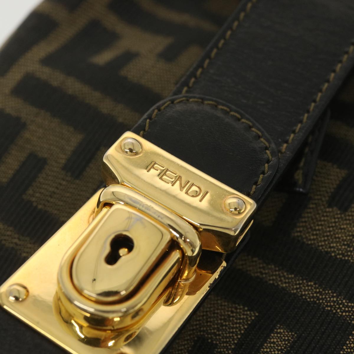FENDI Zucca Canvas Hand Pouch Nylon Black Brown 38514