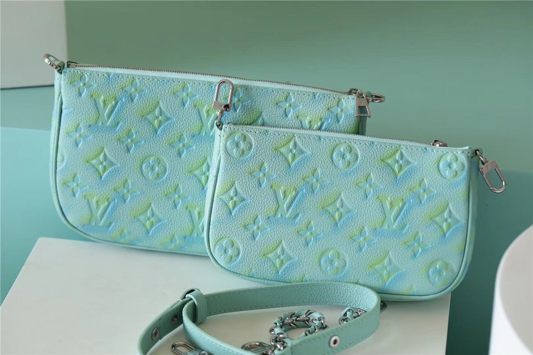 LV Multi Pochette AcGLAMIssoires Monogram Empreinte Vert D’eau Green For Women, WomenÃ¢â‚¬â„¢s Handbags 9.4in/24cm LV M46180