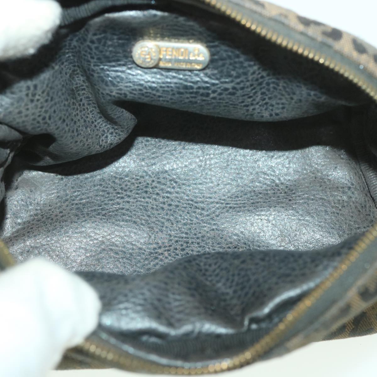 FENDI Leopard Pouch Canvas Black Brown 38641