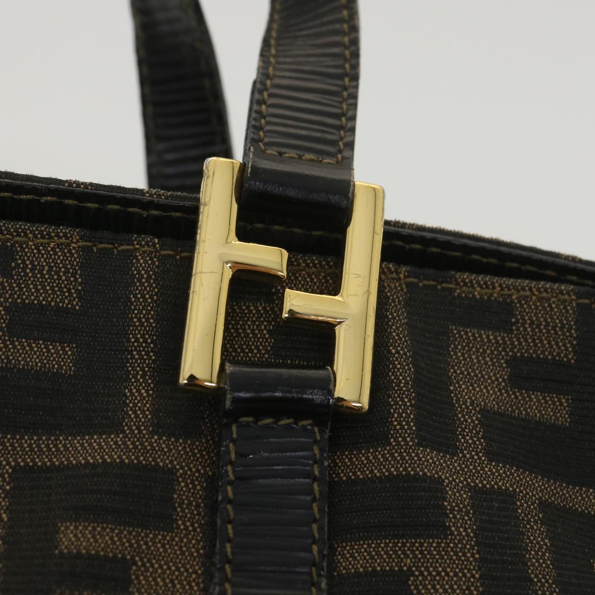 FENDI Zucca Canvas Hand Bag Black Brown 38724