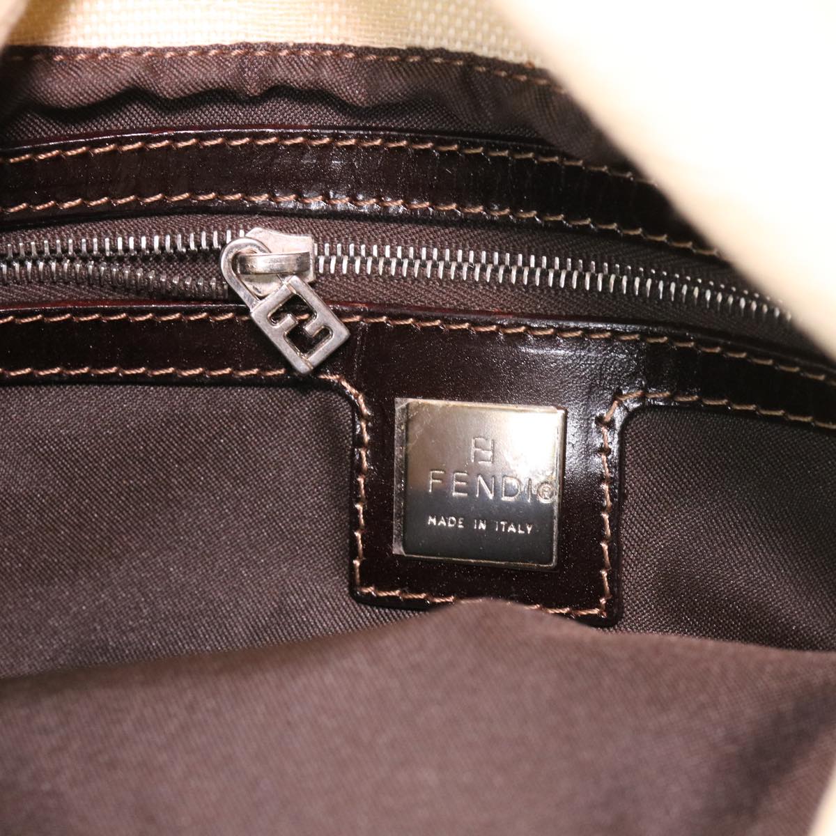FENDI Zucca Canvas Mamma Baguette Shoulder Bag Cream 2119 26325 009 38788