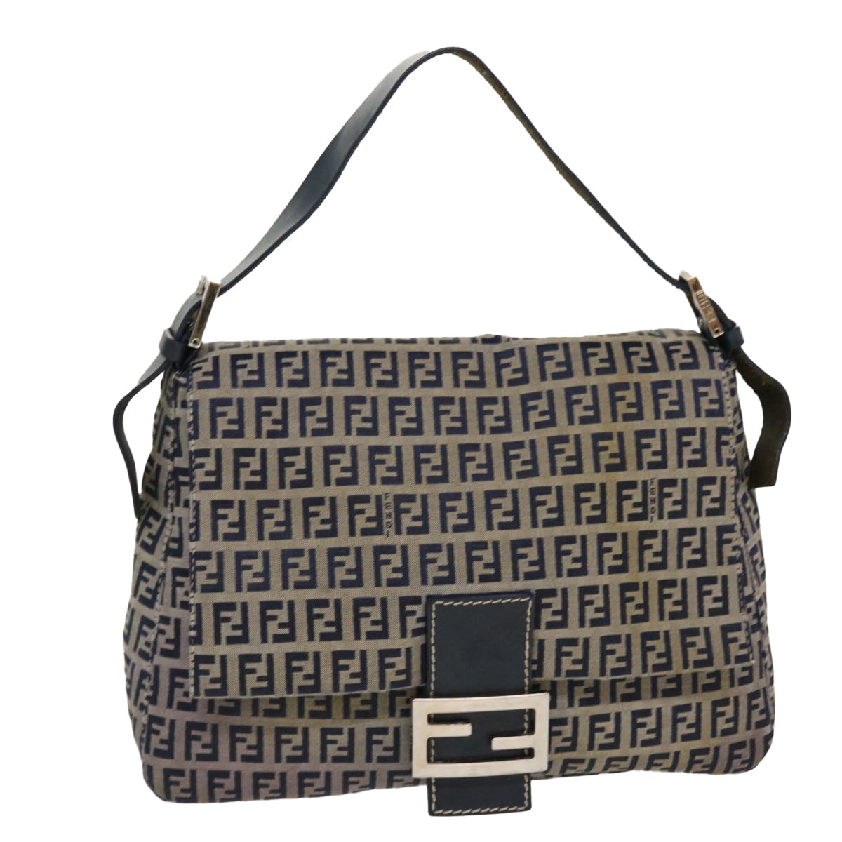 FENDI Zucchino Canvas Mamma Baguette Shoulder Bag Nylon Navy 26325 38903