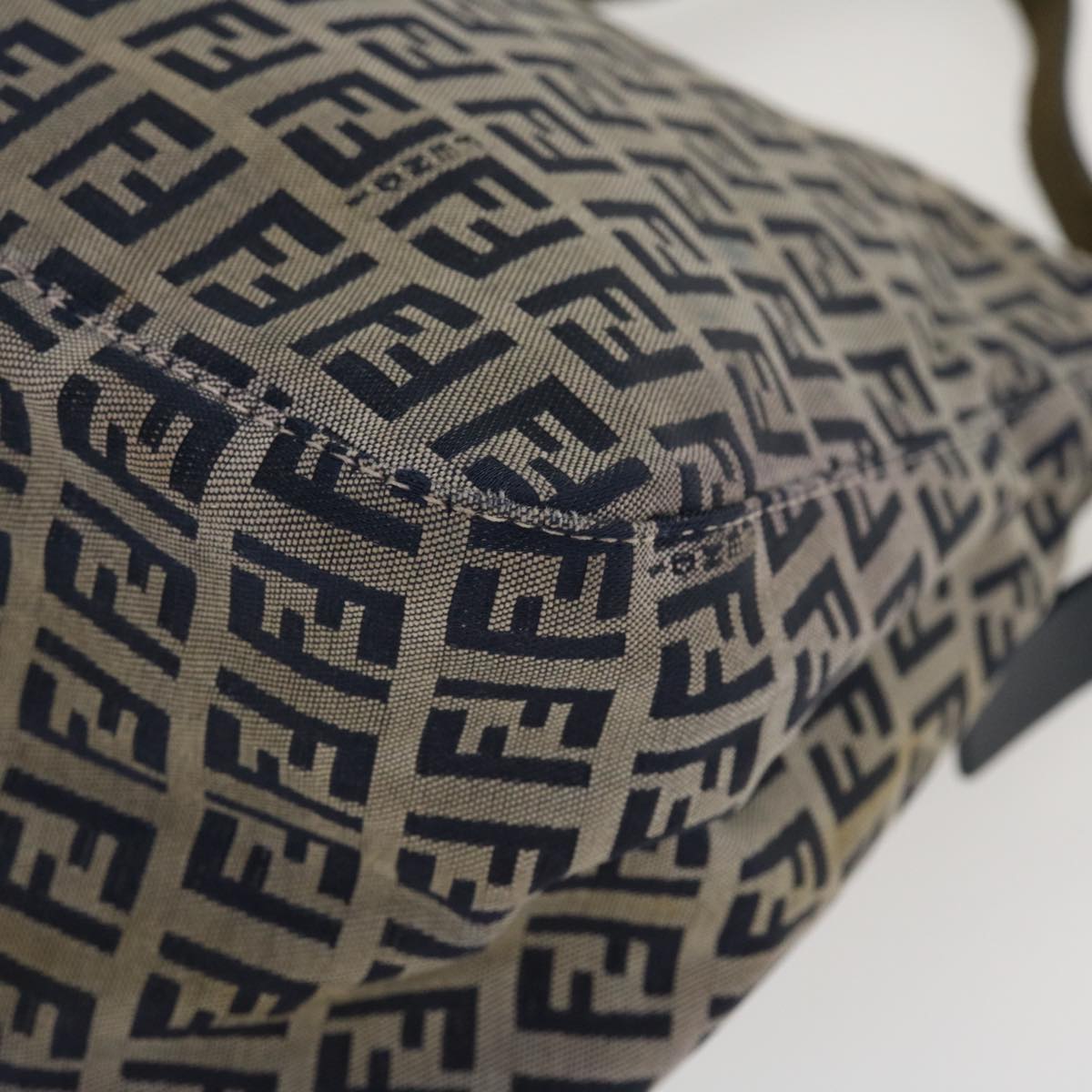 FENDI Zucchino Canvas Mamma Baguette Shoulder Bag Nylon Navy 26325 38903