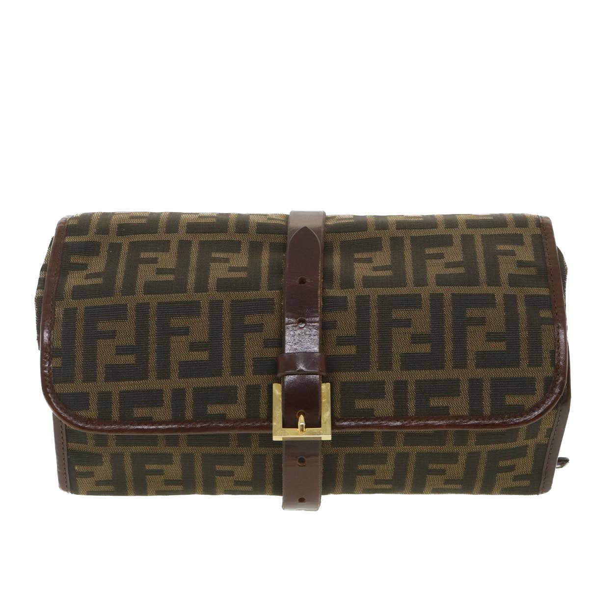 FENDI Zucca Canvas Clutch Bag Black Brown 38923