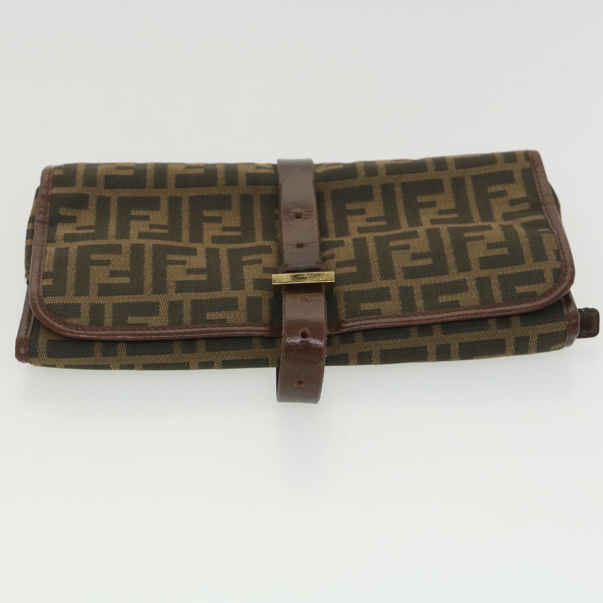FENDI Zucca Canvas Clutch Bag Black Brown 38923