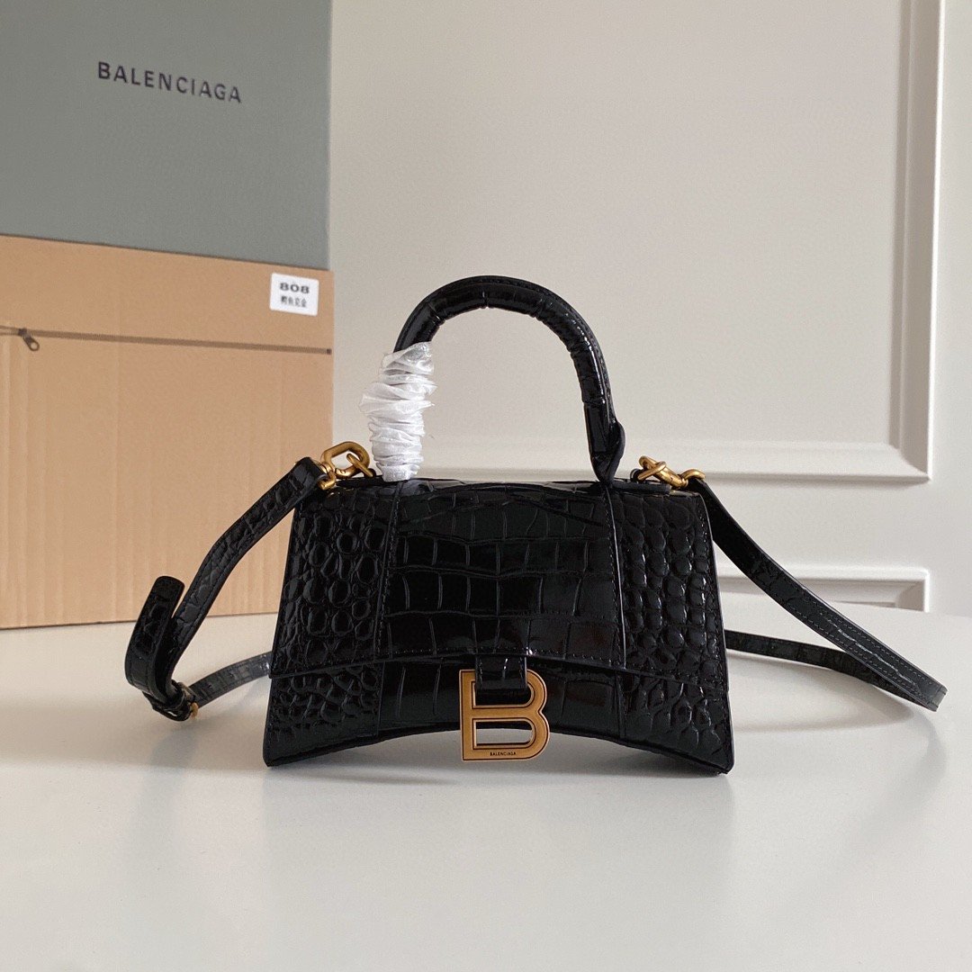 Balen Hourglass XS Handbag In Black, For Women, WomenÃ¢â‚¬â„¢s Bags 7.4in/19cm