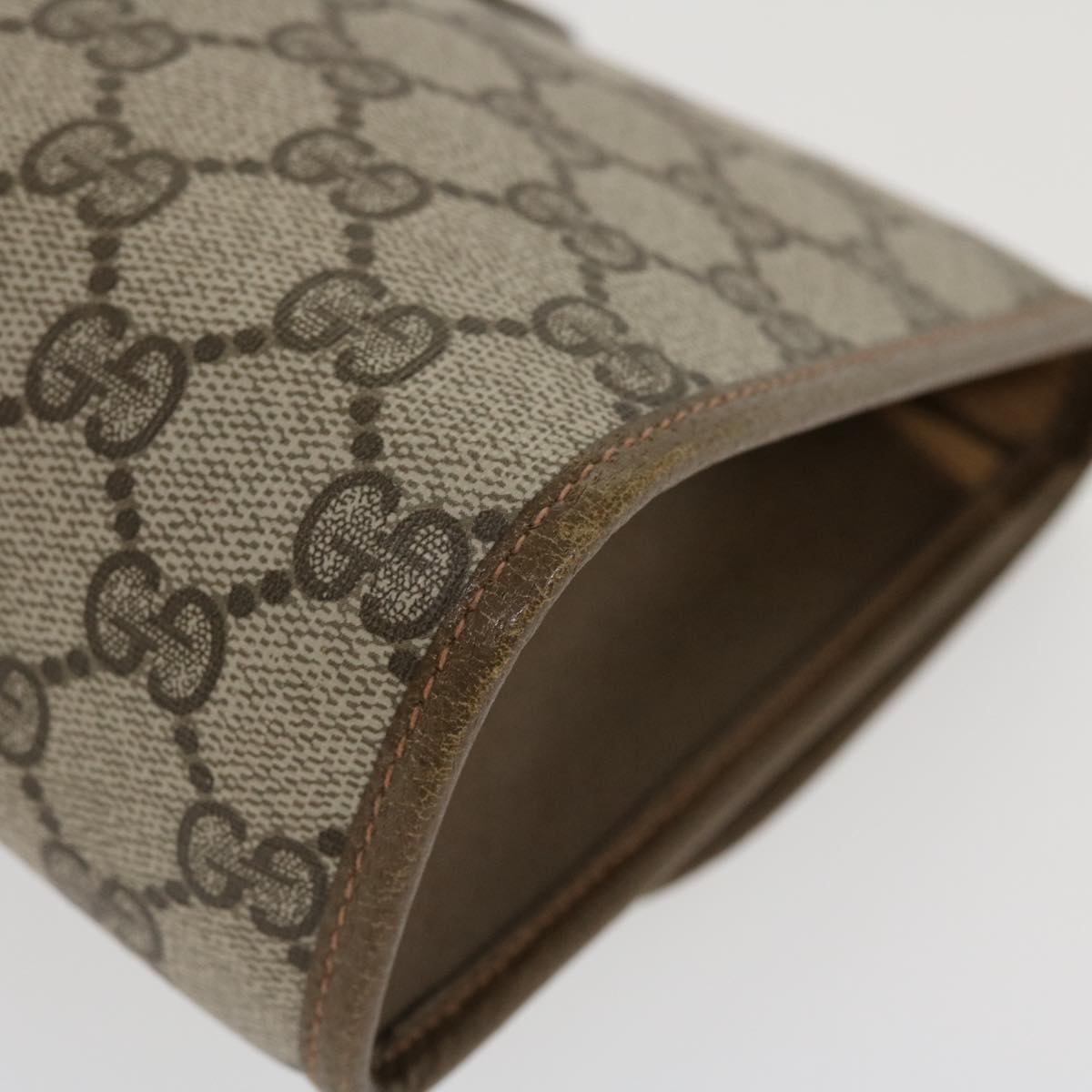 GUCCI Web Sherry Line GG Canvas Clutch Bag PVC Leather Beige Green 39026