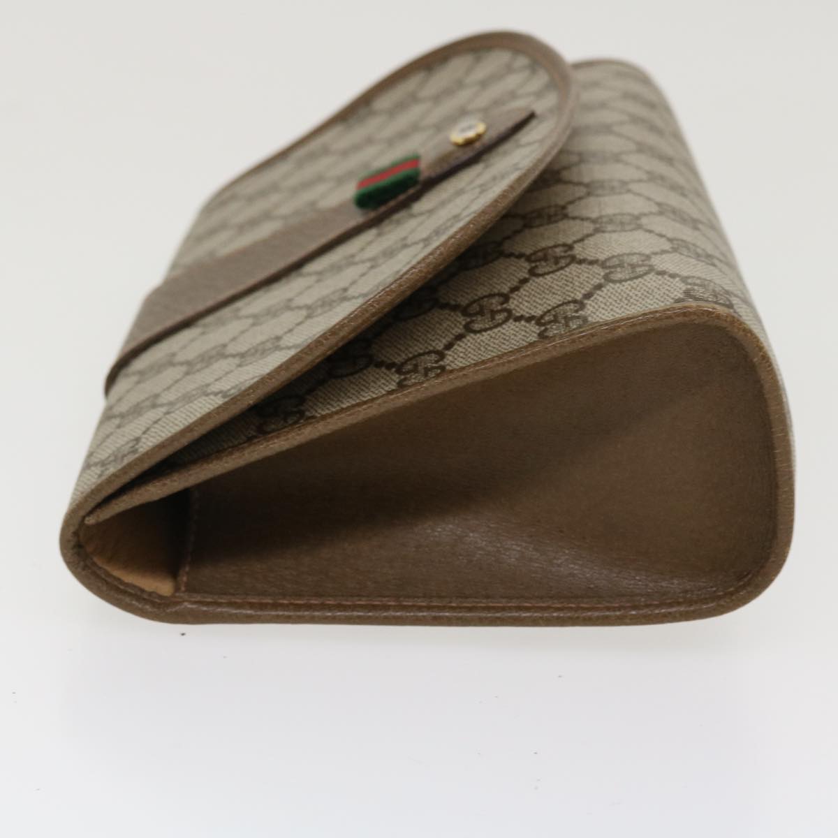 GUCCI Web Sherry Line GG Canvas Clutch Bag PVC Leather Beige Green 39026